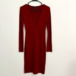 Deep Red Long Sleeve V neck Dress Forever 21